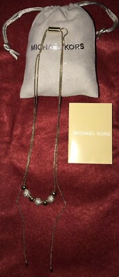 New Michael Kors Brilliance Gold Pendant Slider Any Size Necklace MSRP 