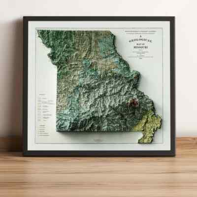 Missouri Map, Missouri 2D Relief Map, Missouri Vintage Map - 2D Flat Print