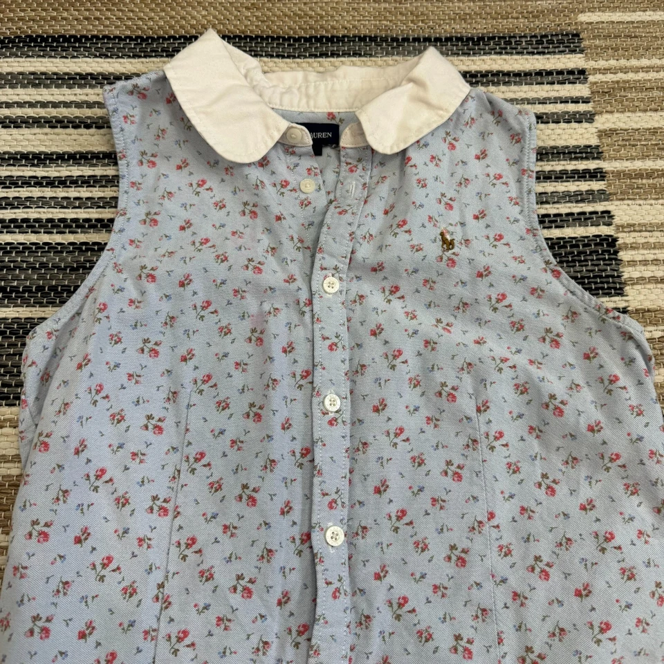 Ralph Lauren Niñas Floral Sin Mangas Mameluco Pantalones Cortos Preppy Azul Claro Talla 16 Foto 2 de 4