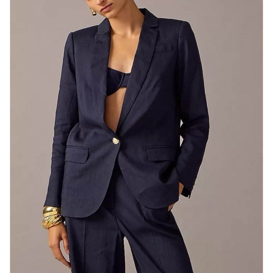J. Crew Alfie Blazer Italian Linen Stretch Blend Navy Blue Jacket BF425