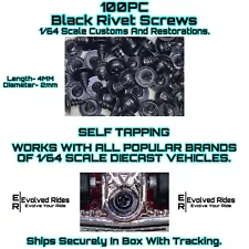 100PC Short Rivet Screw Self Tap Black For 1/64 Scale Customs Restorations