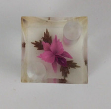 Plastic Clear Floral 1.58" Square Paperweight