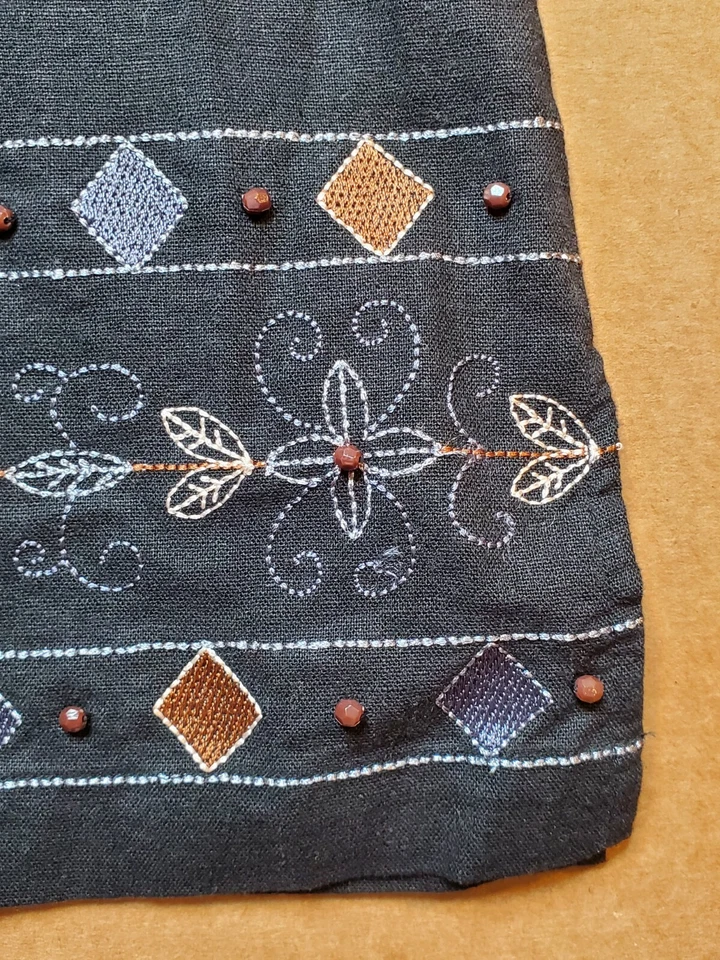 Sag Harbor Womens Button Shirt Top Blouse Small Black Embroidered Beaded Linen - Image 3 of 4