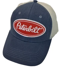 Peterbilt Red Patch Garment Washed Sportsman Trucker Hat Snapback Navy/Stone 