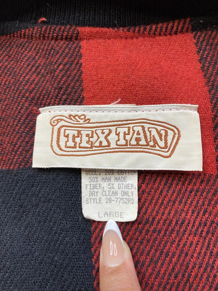 Vintage Tex Tan Western Bomber Jacket Size Large Plaid Lined Red - Изображение 3 из 4