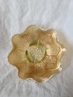 Scarce Vaseline Opal Fenton Carnival Glass Peacock & Grape Pattern Ruffled Bowl