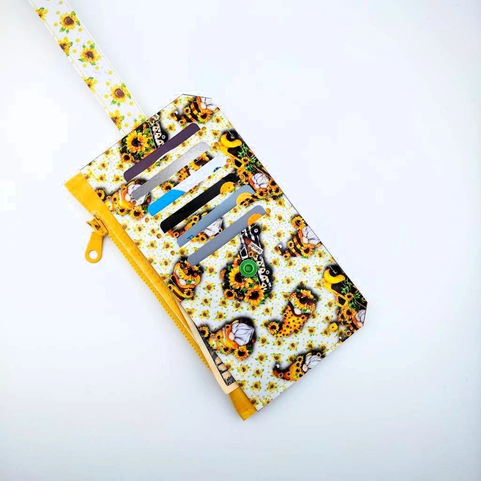 Cartera Girasol Amarillo Gnomo Línea Delgada Cremallera Bolsillo Ranuras para Tarjetas Foto 3 de 4