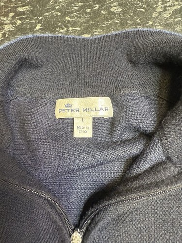Men's Peter Millar 1/2 Zip Long Sleeve Sweater Blue Cashmere Poly Sz L - Picture 3 of 9