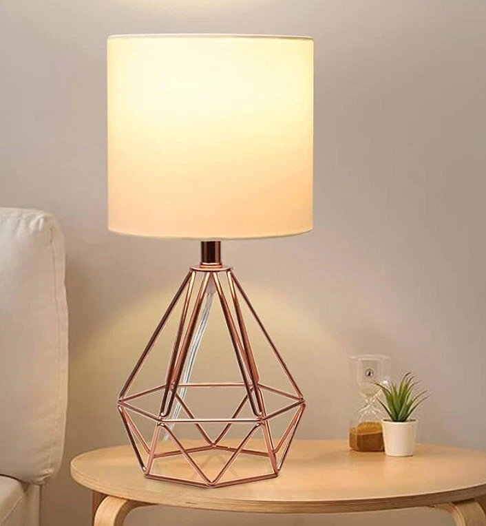 Прикроватная тумбочка лампа 17 дюймов розовое золото/медь проволока металлический полый основание белый абажур - Изображение 2 из 4