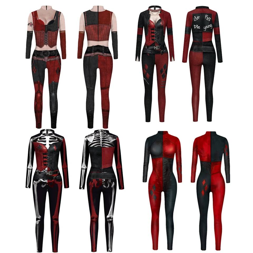The Suicide Squad Harley Quinn Jumpsuit Frauen Gitter Halloween Overall Costumes - Bild 1 von 4