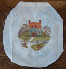 Homemade Embroidered Pic on Fabric COUNTRY HOME Ready for Hoop 9" Cottagecore