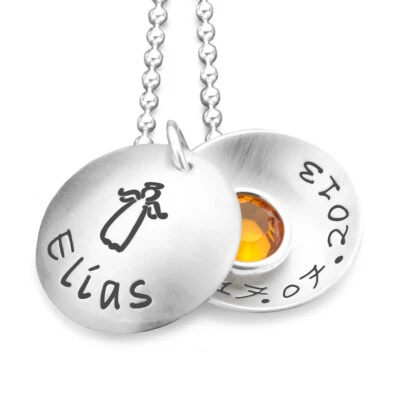 SAMAVAYA Taufkette mit Gravur BEFLÜGELT 925 Schutzengel Geburtsstein Schmuck zur Taufe
