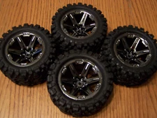 Fits Traxxas RUSTLER 4X4 VXL Talon Tires RXT Black Chrome Wheels 2.8 67076-4