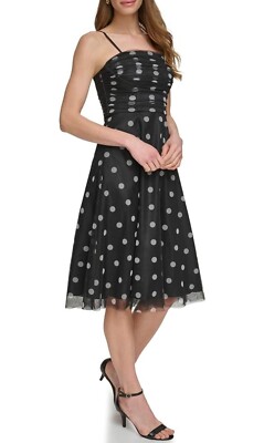 eliza j spaghetti strap fit & flare dress Eliza J Women's Fit and Flare Polka Dot Mesh Dress Spaghetti Strap Size 8  NWT
