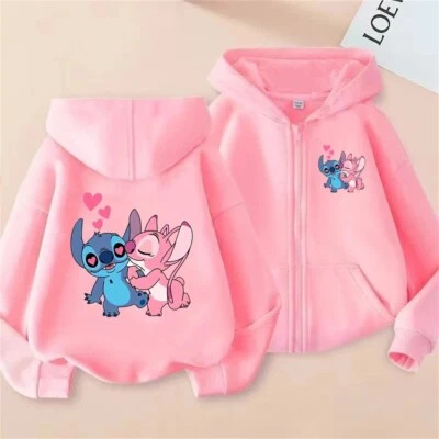 MARKENLOS Kinder Disney Lilo Stitch Winter Jacke Sport Schule Mädchen Kind Rosa Kleidung