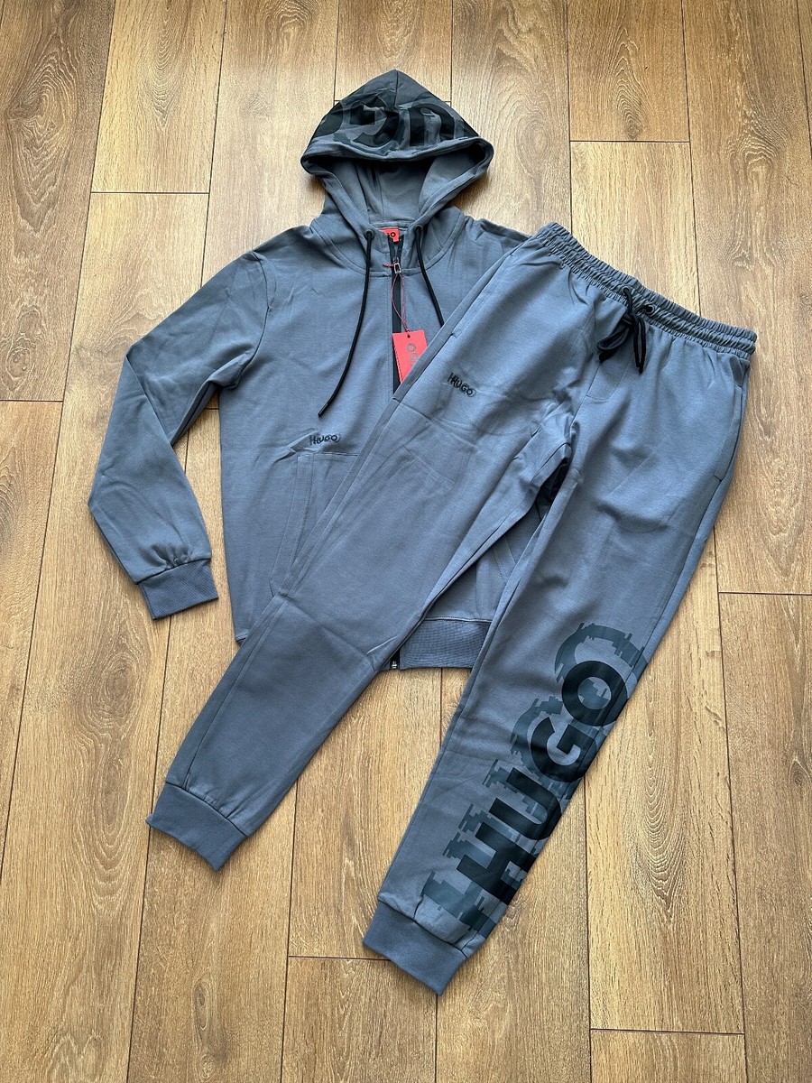 Jogging Suit Survetement Hugo Boss Tracksuit Set Black And Grey