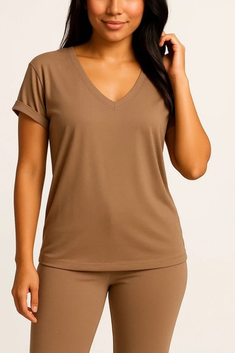 Women Ladies Batwing Sleeve Oversized Baggy Loose Fit Turn Up V Neck T Shirt Top - Picture 7 of 28