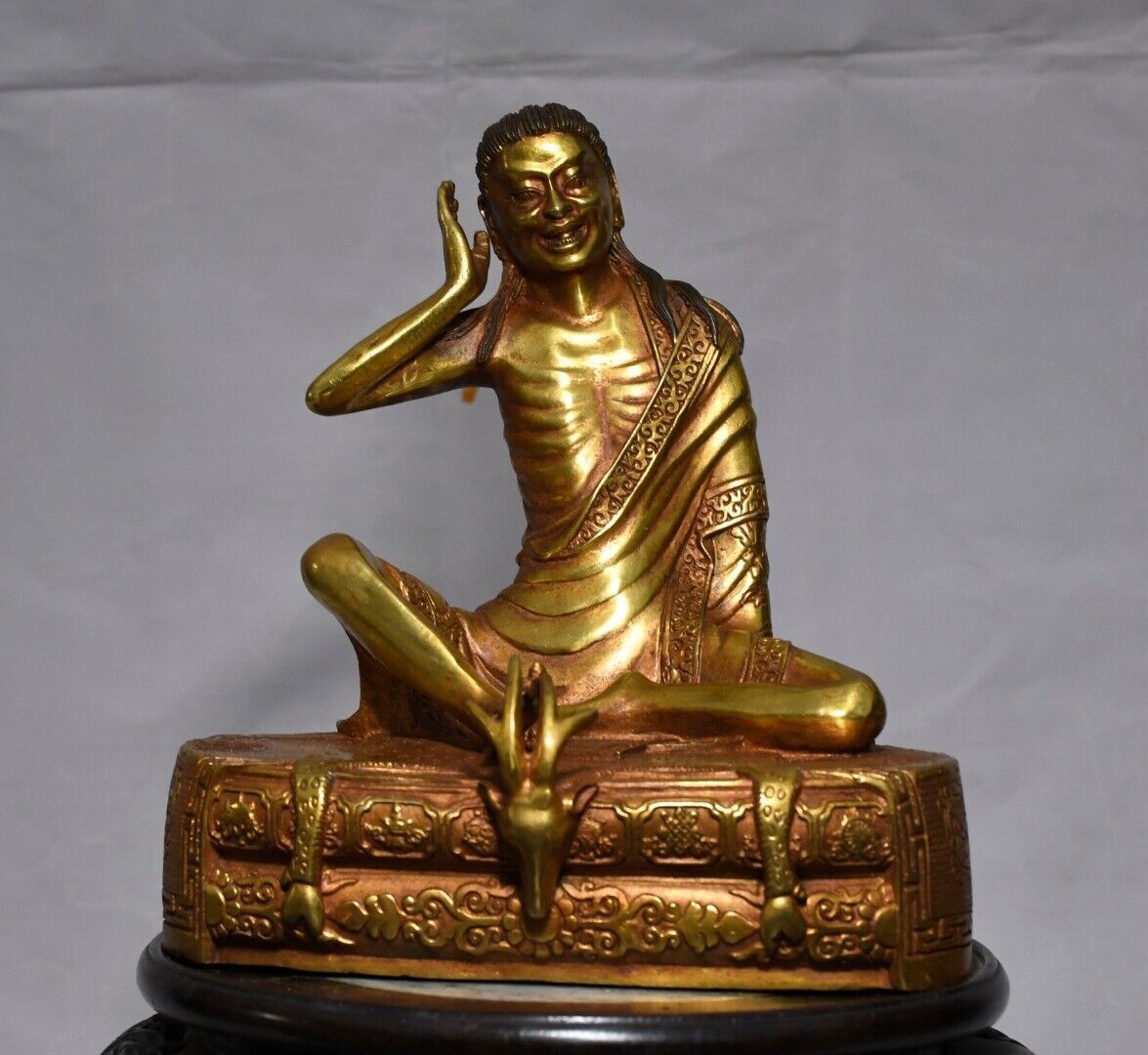 8-inch Antique Tibetan Bronze Milarepa Buddha Statue for Temple