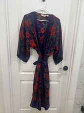 Vtg Victoria's Secret Gold Label Satin Floral Kimono Robe Womens Size P/Small
