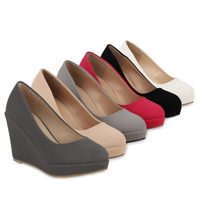 Damen Keilpumps Party Keilabsatz Pumps High Heels Plateau 831030