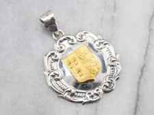 Silver and Yellow Gold Crest Pendant