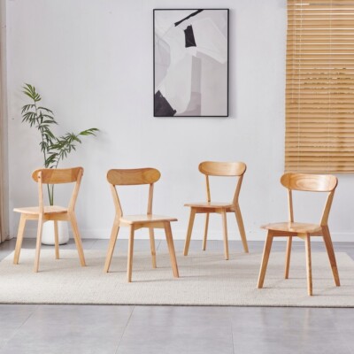 4pcs Solid Wood Dining Chairs Practical Kitchen Chair Curved Backrest Diningroom
