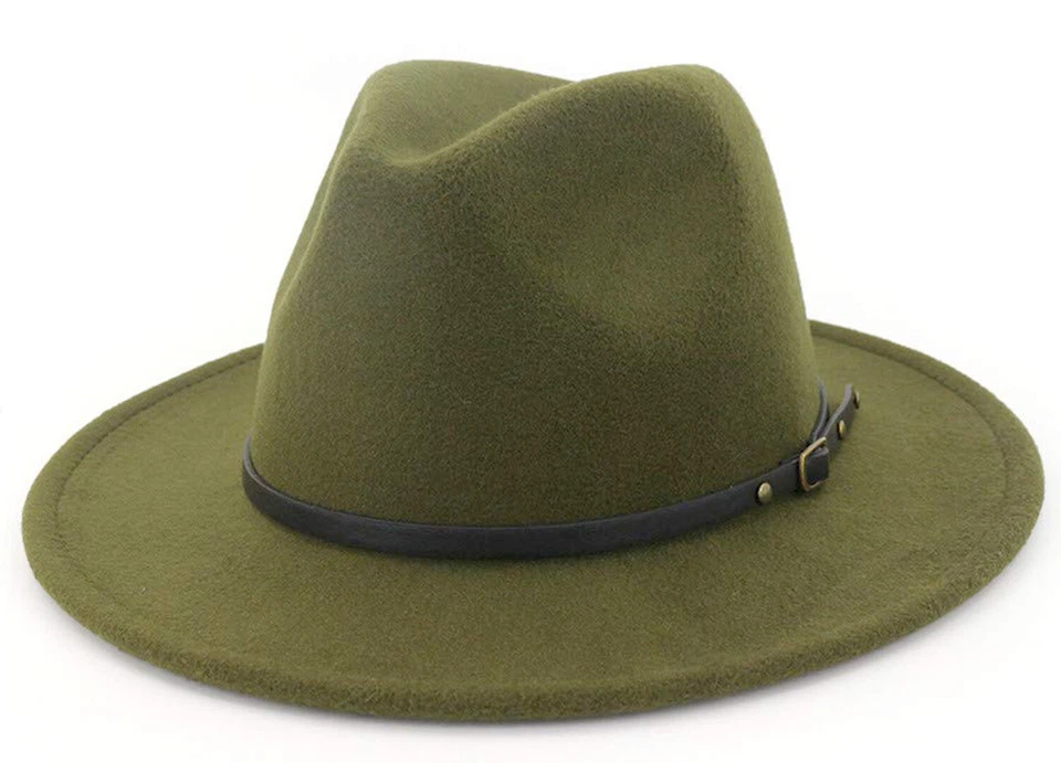 Nuevo Unisex Lana Panamá Sombrero Ala Ancha Jazz Iglesia Fedora Gorra Tachonada Cuero Banda Foto 2 de 4