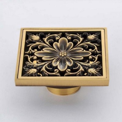 Antique Brass Square 4'' Bathroom Floor Drain Waste Grate Shower Drainer Phr015