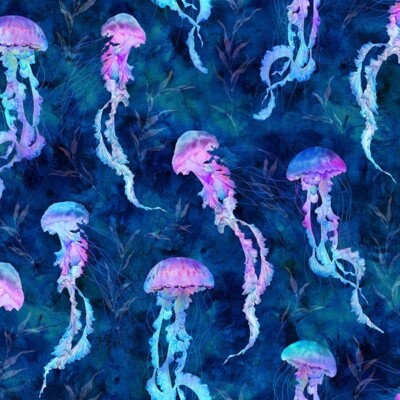 Fat Quarter Hoffman Tides Of Color Jellyfish Ocean Sea Cobalt 100% Baumwollstoff