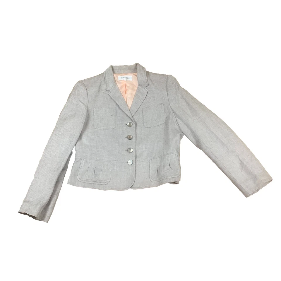 Calvin Klein Suit Womens 10P Linen Rayon Blend Pants Cream & Tan Herringbone - Image 4 of 4