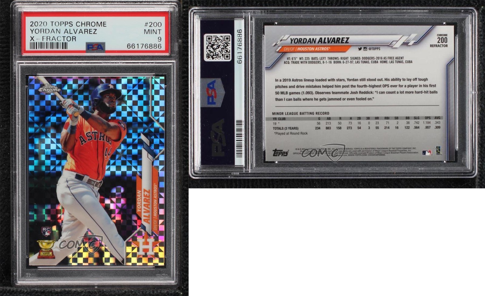 2020 Topps Chrome X-Fractor Yordan Alvarez #200 PSA 9 MINT Rookie RC view 3