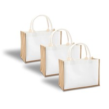 Burlap Tote Bags With Handles, 14.5" x 6.7" x 10.2" Set of 3 Jute Travel Beac...