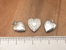 Vintage-Now 3 Piece Costume Heart Shape Locket Lot Filigree Victorian Style #8