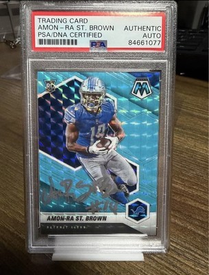 2021 Panini Mosaic Blue Fluorescent SSP /15 Amon-Ra St.Brown RC Auto