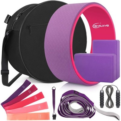 Yoga Wheel Set 11-in-1,Back Roller & 2 Blocks with Strap,Resistance Bands,Jum...