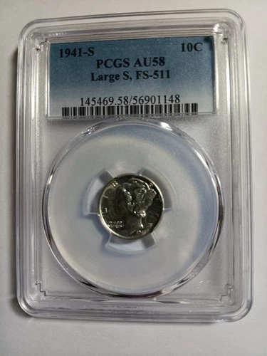 1941 S Mercury Dime PCGS AU58 Large S FS-511