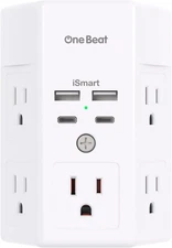 Multi Plug Outlet, Surge Protector, 5 Outlet 2A2C, 1 Pack & No PD, White