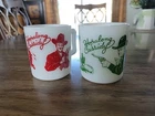 Vintage Hopalong Cassidy Milk Glass Mugs Red Green Hazel Atlas Pair