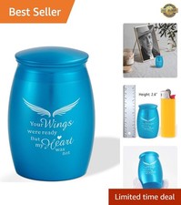 2.67 Inches Small Blue Cremation Urns for Human Ashes Keepsake, Mini Wings Ur...