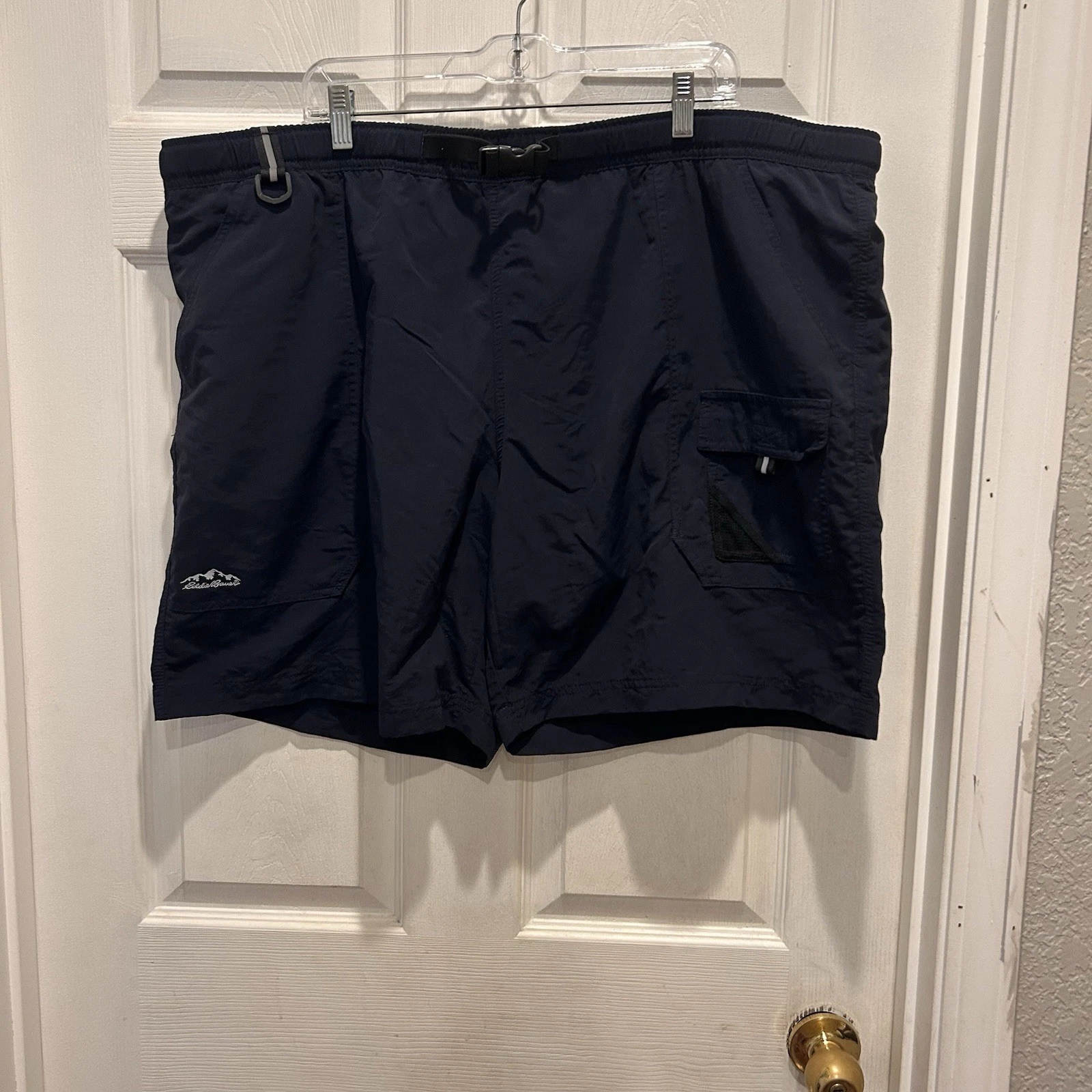 Eddie Bauer Ebtek Black Nylon Shorts Mesh Lined Belted 7" Inseam Men's XXL 2XL