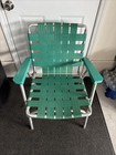 Vintage Folding Aluminum Chair Green Webbed Patio Lawn Chair Plastic Armrests — photo 1
