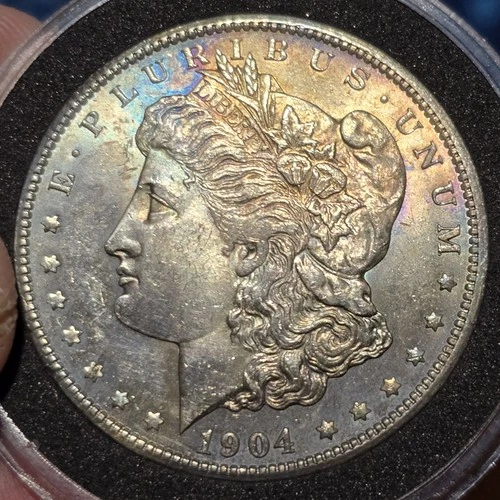 1904-O Morgan Silver Dollar, AU/UNC, New Orleans Mint, Original Coin Toned