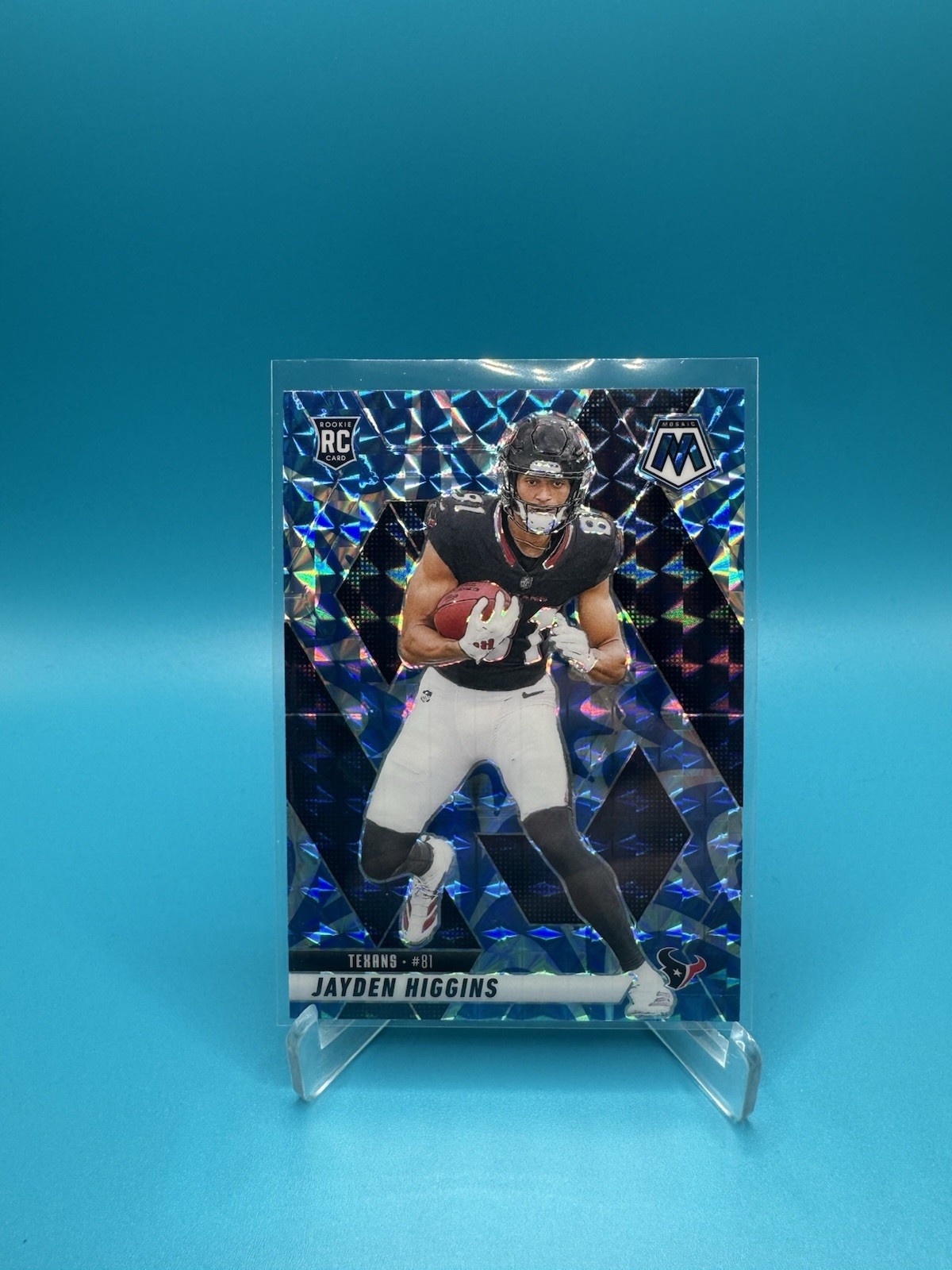 2025 Panini Mosaic Jayden Higgins Rookies RC Reactive Blue Prizm #346 Texans