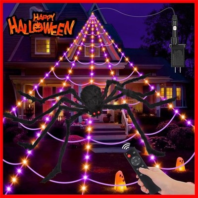 Giant 200'' Halloween Spider Web with 250 Lights + 59'' Spider - Haunting Ambiance