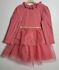 Mini Boden Pink Gold Stripe Jersey Tulle Ruffle Party Dress Girls 3-4Y Princess