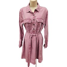 Gap L 100% lyocell purple long sleeve button up tie waist shirt dress casual