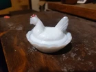 Vintage Westmoreland Milk Glass Mini Hen On Nest Salt Cellar Signed inside nest