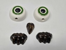 Set of Vintage Green Ceramic Owl Eyes with Beak  Feet Beads for Macrame Owl