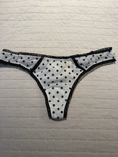 Victoria's Secret NWT VINTAGE Medium white w/ black polka dot lace sheer thong