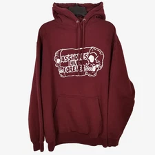 Assholes*s Live Forever Hoodie Sweatshirt Sz L Maroon Fleece Graphic Sculll